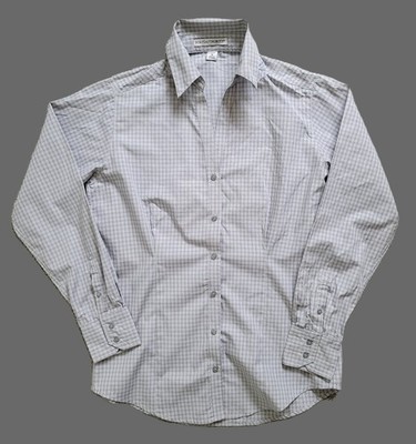 Port Authority Women s Medium Gray Plaid Button Up Shirt Long Sleeve Career