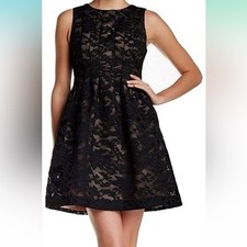 Vince Camuto Womens Black Floral Lace Fit Flare Cocktail Dress Size 12 New