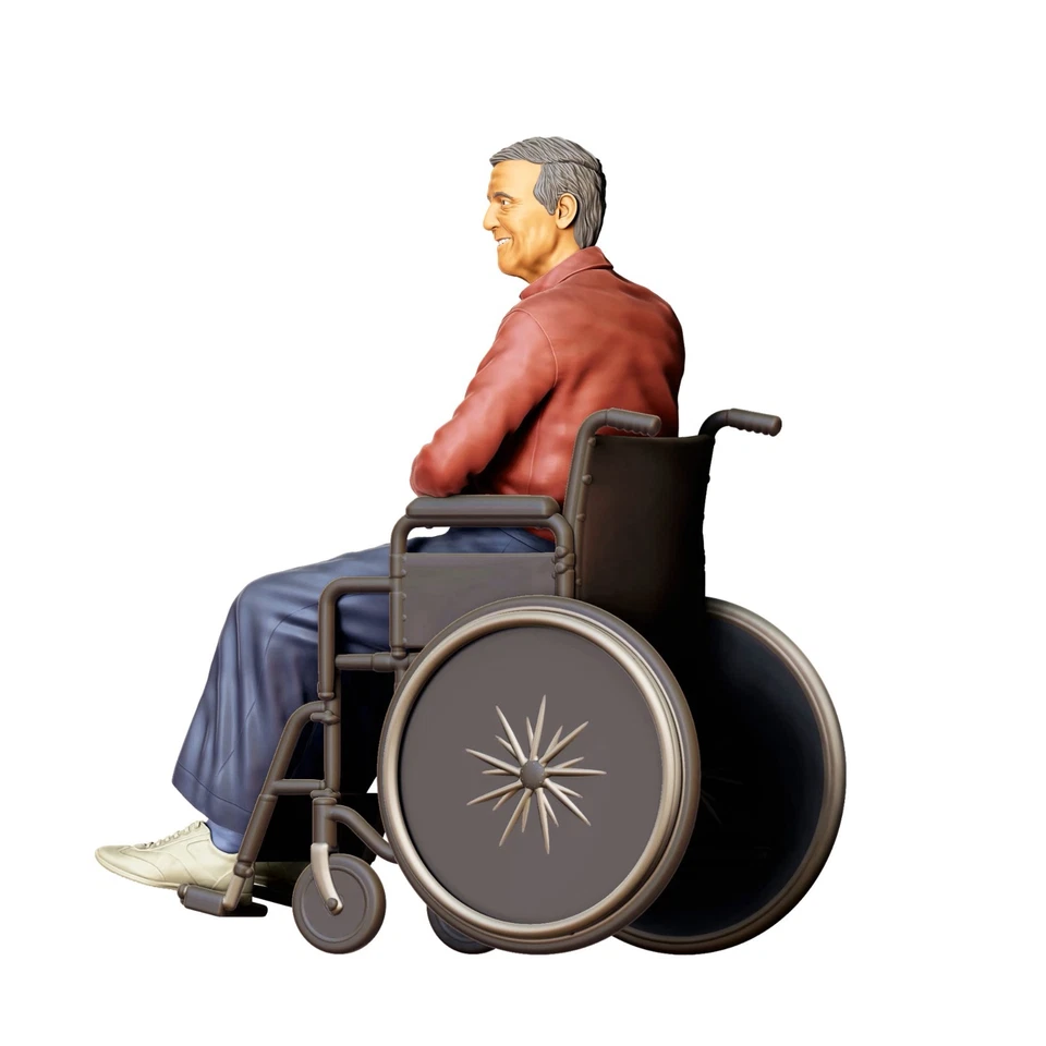 Пожилой человек в инвалидной коляске смолы 3D печать неокрашенный диорама модель RR фигурка - Изображение 4 из 4