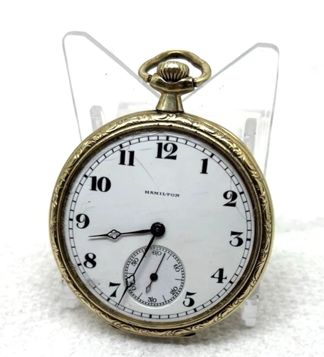 HAMILTON POCKET WATCH, 12S, 17J, GRADE 910, VTG 1921, GF HAMILTON CASE, SERVICED