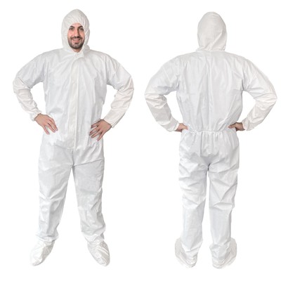 EZGOODZ White Hazmat Suits X-Large. Pack of 5 Waterproof MPP Disposable Cover 