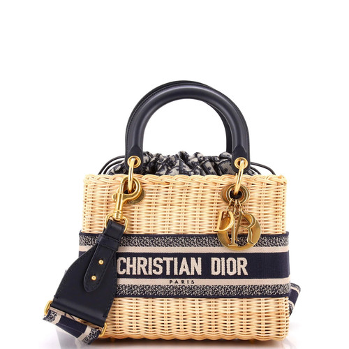 Christian Dior Lady Dior Bag Wicker and Oblique Canvas Medium