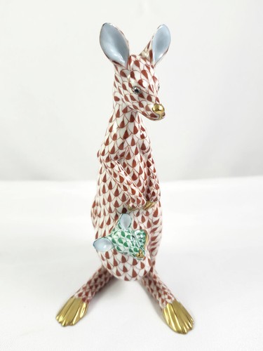 Estatuilla de porcelana Herend Kangaroo & Baby Joey en red roja oxidada y verde 15328 - Imagen 3 de 8