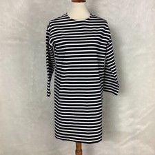 Everlane Black & White Breton Stripe Zipper Shoulder Shift Dress