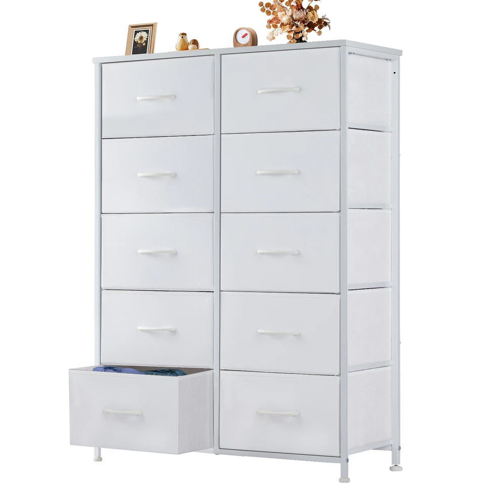10 Fabric Drawer Dresser Storage Tall Chest Organizer Cabinet Unit Wood Top - Image 4 of 4