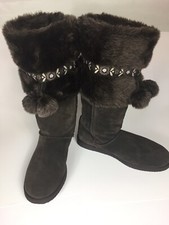 Women’s Genuine Leather Fuzzy Top Boots Size 10