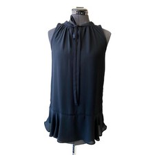 Womens XS Mossimo Semi Sheer Black Sleeveless Top w Eyelet Detail & Bow