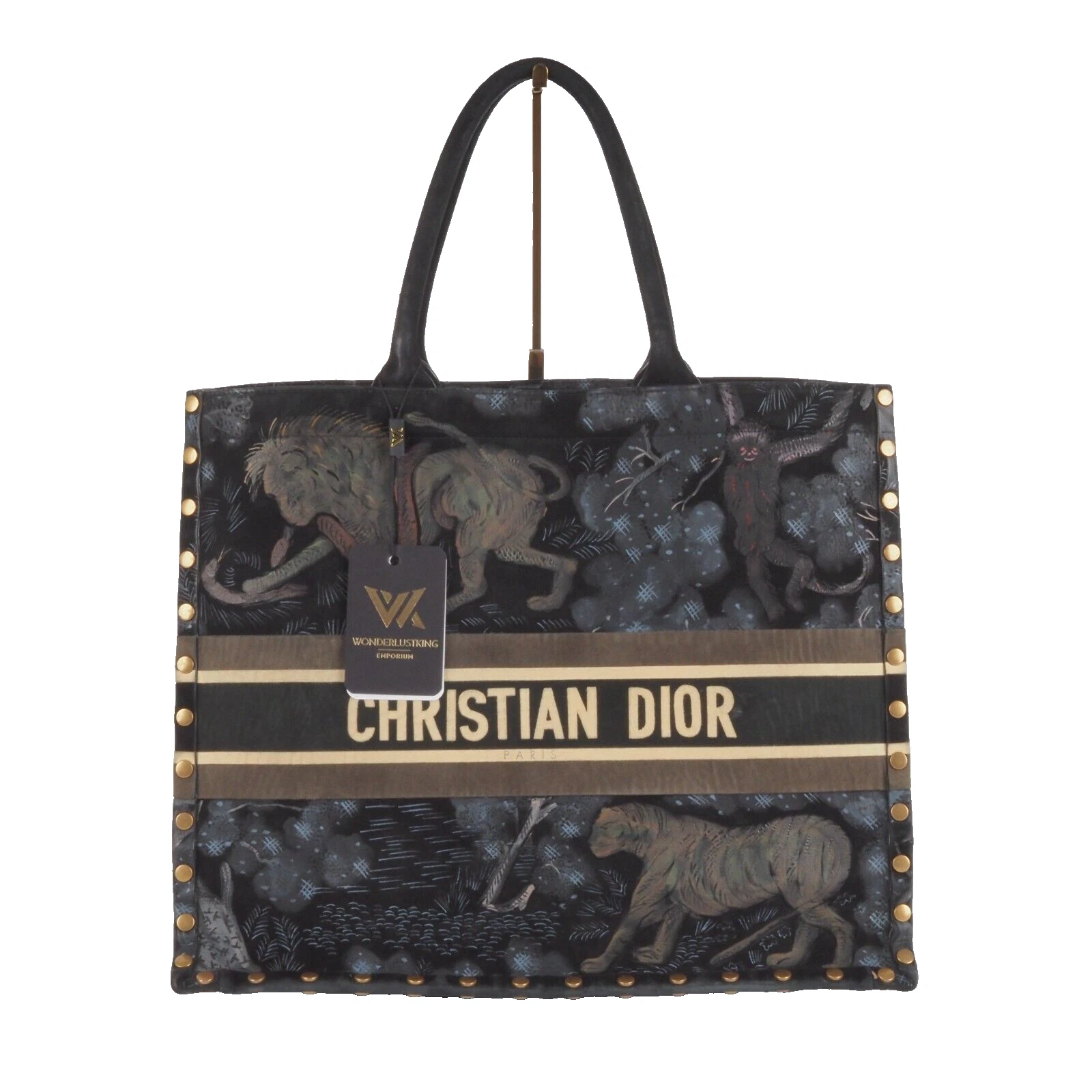 CHRISTIAN DIOR Toile de Jouy ULTRA RARE fourre tout livre en daim peint à la main XL OP :