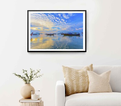 Sunrise Above Fishing Boats in Rawai Sea Poster Premium Quality Choose your Size