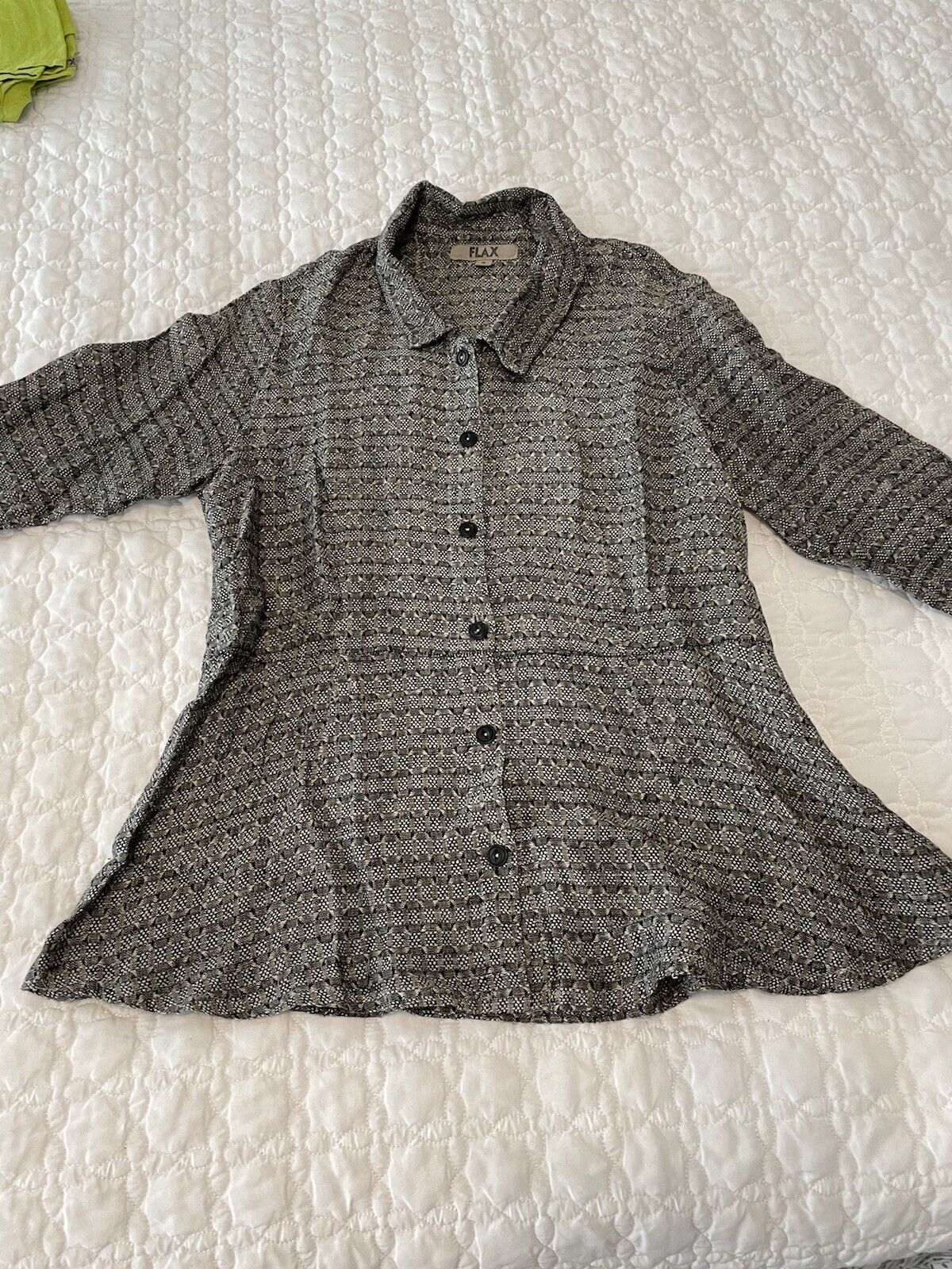 FLAX Black Tweed Look Linen Blouse Small - image 1