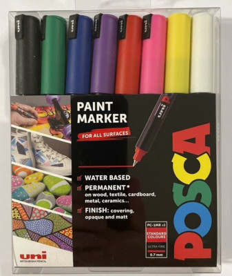 Uni Posca PC-1MR Paint Marker 8 Standard Colours 0.7mm Ultra Fine NEW