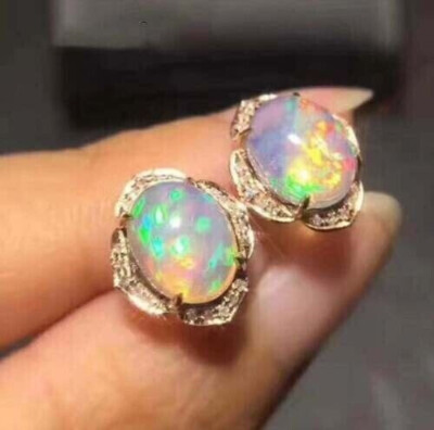 2.00Ct Lab Created Oval Fire Opal Flower Stud Earrings 14K Yellow Gold Plated