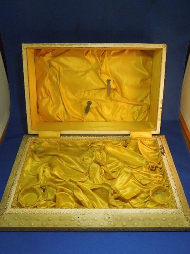 Antique Victorian 1890s Celluloid Coated Embossed Vanity Box Cherub Satin Lined - Picture 6 of 12