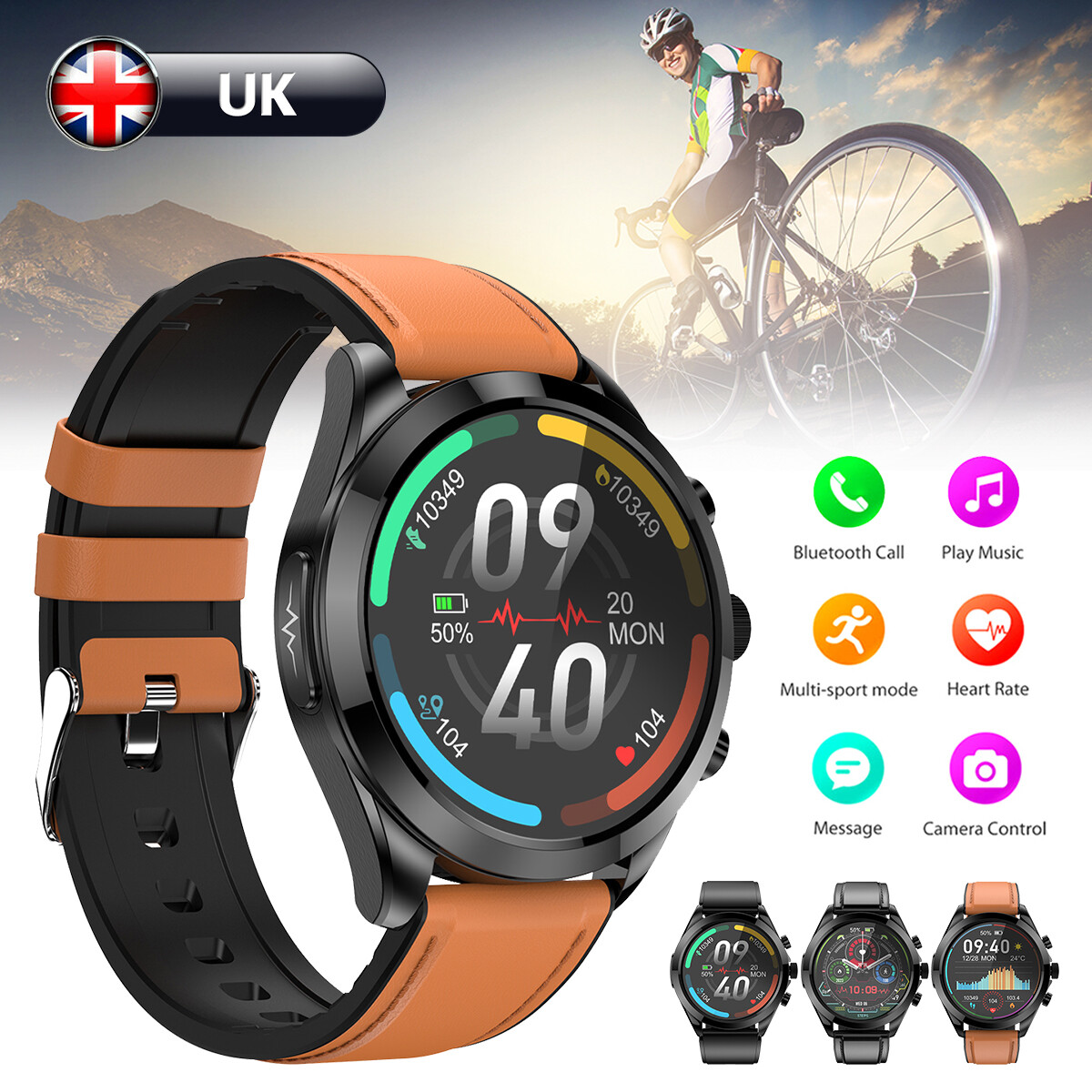 ECG Military Smart Watch Mens Fitness Tracker Heart Rate Sports Waterproof  Watch