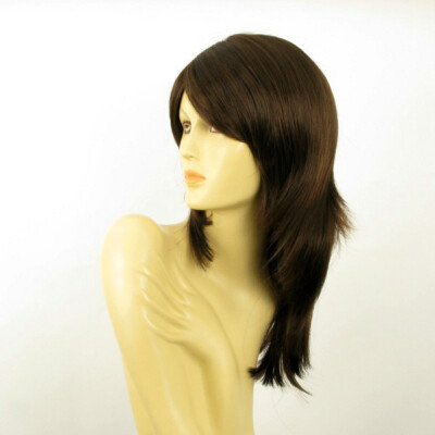 Perruque Femme Semi-longue Chocolat Mèches Cuivrées - Synthétique, Raie Libre, Taille Moyenne