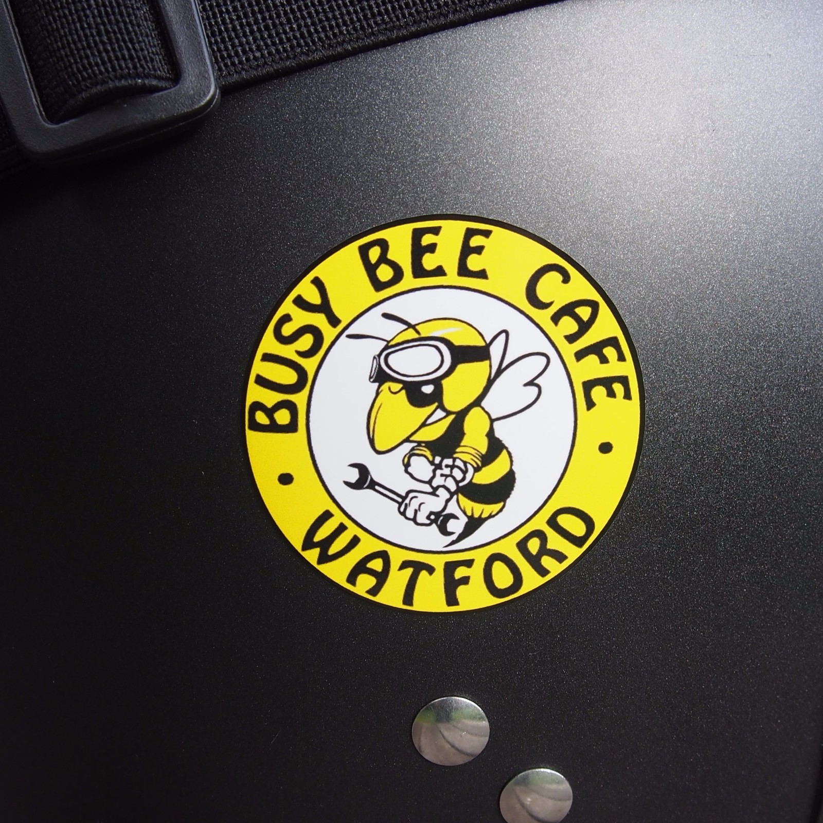 Two Motorcycle Biker Helmet Tank Cafe Racer Stickers BUSY BEE CAFE