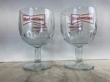 King of Beers BUDWEISER GLASS Schooner Heavy Glass 6" X 3 3/4”. Set of 2 Vintage