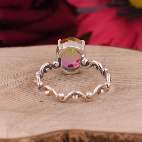 Bio Tourmaline Wave Band Ring Engagement 925 Sterling Silver Rings For Gift Her - Zdjęcie 3 z 4