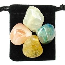PANCREATIC HEALTH Tumbled Crystal Healing Set = 4 Stones + Pouch + Description