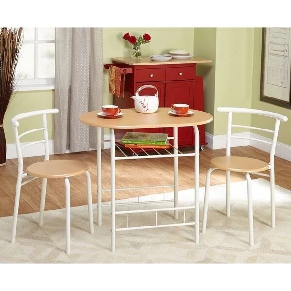 White Natural 3 pc Dining Table Set Chairs Kitchen Bistro Breakfast Dinette Pub