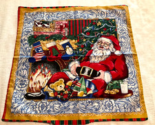 Christmas Pillow Cover Fabric Handmade Unstuffed 17" X 17" Santa Sled Vintage