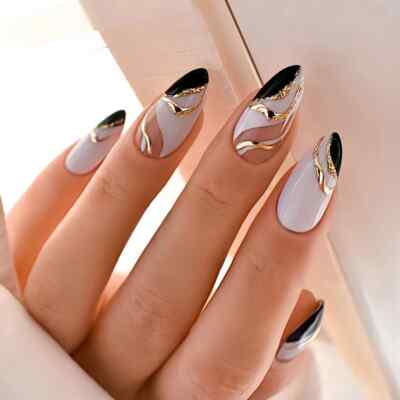 24 PCS Press-On Nails - Almond Shaped, Medium Length with Glossy Finish