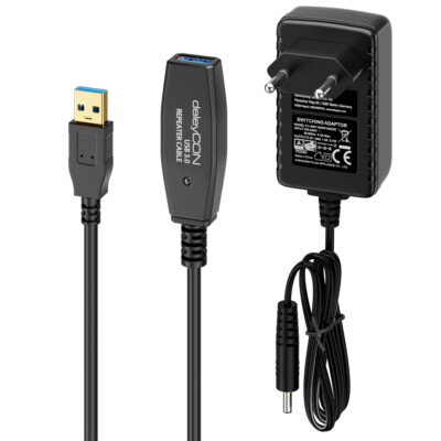 15m USB 3.0 Verlängerungskabel AKTIV USB Verlängerung Signalverstärker Netzteil