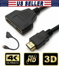 4K HDMI Cable Adapter Male To Dual Female 2.0 Converter 1 in 2 out Y Splitter TV