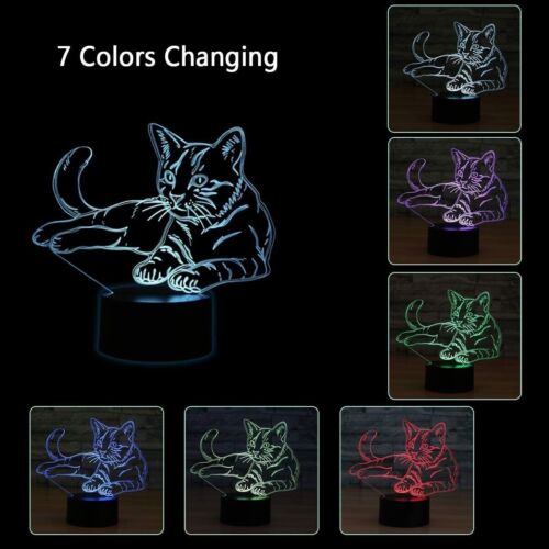 3D Cat Lamp 7 Colour Change LED Night Light Bedroom Desk Lamp Gift New - Picture 2 of 6