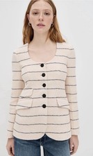 NWT rag  bone Size 4 Roslyn Tweed Blazer Cream Stripe Scoop Neck Jacket 598