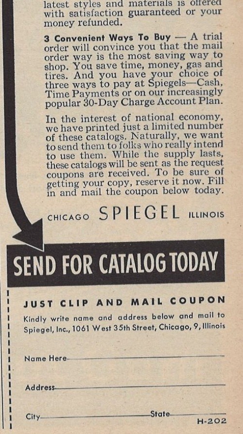 Spiegel Fall Catalog Advertising Vintage Print Ad 1943 Chicago Illinois u