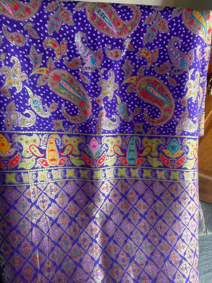 Novo com etiqueta lindo sari de seda Kanni roxo com trabalho de caxemira pashmina - Imagem 4 de 4