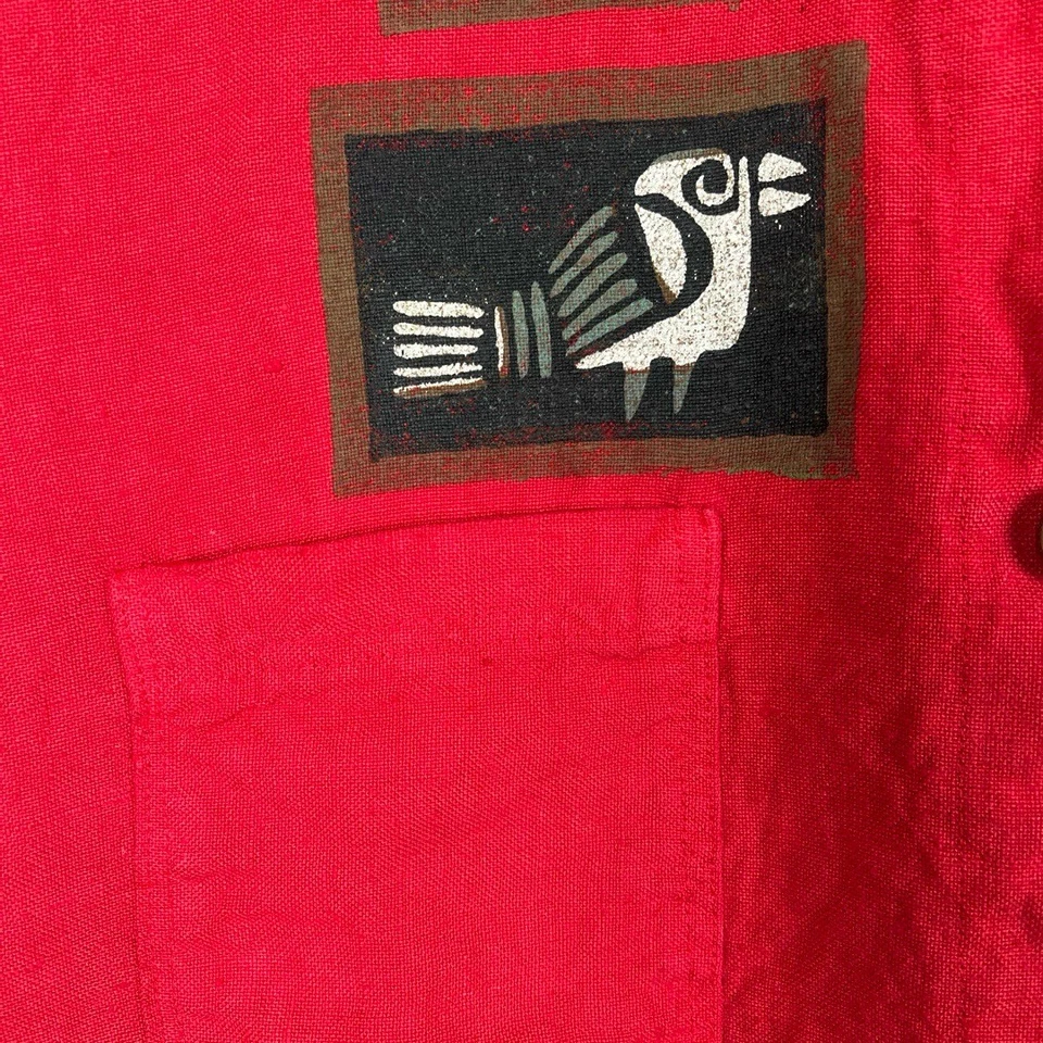 Chaleco Vintage Ad Libz Mujer Rojo Pintado Lagenlook Botón Usable Arte Lino Boho Foto 3 de 4