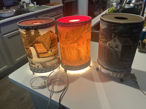 3 (THREE) Oval Econolite 1950’s Motion Lamps All Work Old Mills Barns Waterfalls
