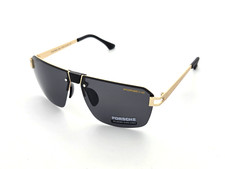 Polarized Porsche Square Metal Rimless Sunglasses Gold Frame Smoke PH27