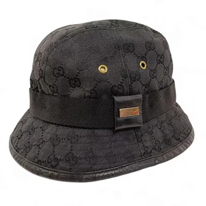 Beauté Véritable GUCCI Gucci GG Toile Chapeau Seau XL Noir Authentique Du Japon
