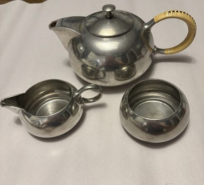 Royal Holland Pewter 3 Piece Tea Coffee Pot Service Cream Sugar Bowls Daalderop