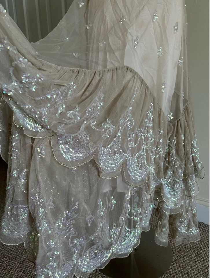 Free People Maxi-Midirock Ciara Shimmer Sequence hellbraun Größe XS - Bild 4 von 4