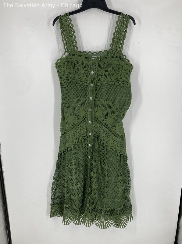 Farm Rio Womens Green Lace Square Neck Sleeveless Midi A-Line Dress Size L
