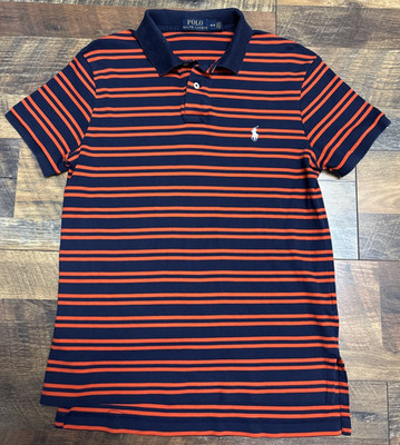 Polo Ralph Lauren Shirt Boy's M Short Sleeve Striped Cotton Red Orange Preppy