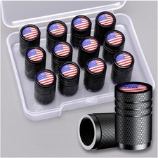 American Flag Tire Valve Stem Caps, Aluminum Caps Black,Black USA 12 Pack 