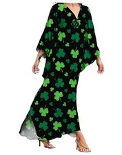 Kaftan Dresses for Women, V Neck Moo Moos Colorful Print Cover Green Shamrock