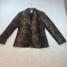 Chicos Leopard Print Blazer Women Size 0 Brown Black Animal Print Single Button