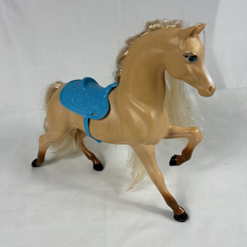 VTG Barbie Western Star Horse Palomino Blonde Crimped Glitter Hair Blue Saddle