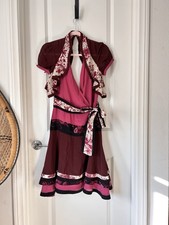 Authentic Y2K Gucci Wrap Dress Pink Burgundy Floral Silk Ruffle Knee Length 2000