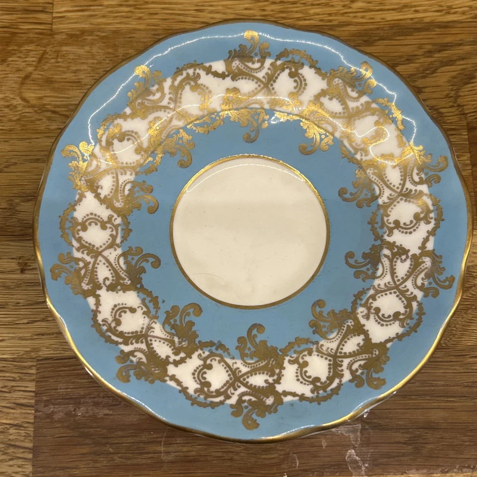 Vintage AYNSLEY England Tea Cup and Saucer Set #1215 Turqouise w/Gold Details  - Image 4 of 4