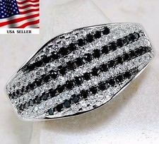 1CT Treated Black Sapphire  Topaz 925 Solid Sterling Silver Ring Sz 6 UB3-6