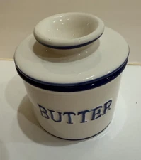 Butter Bell Keeper Ceramic Canister Blue Stripe 4oz. 3.58 Diameter