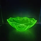 Urianium Depression Glass Etched Glass Bowl 8"