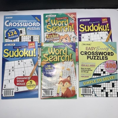 6 Game Take A Break Game Books Sudoku Word Search/ Crossword /Sudoku New